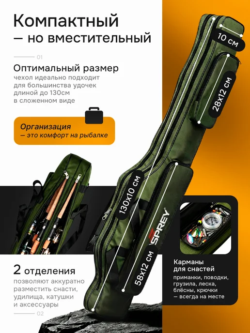 RYBALKA_SHOP Чехол для удочек, спиннингов рыболовный 130 см, вариант, фото 2