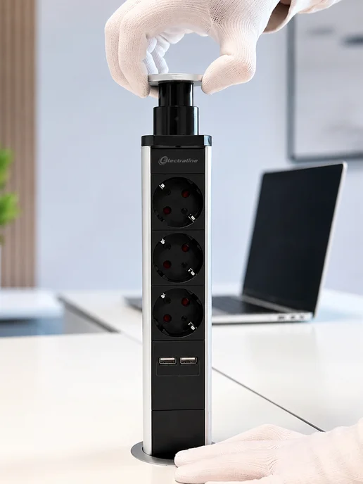 Electraline Розетка встраиваемая в столешницу с USB удлинитель сетевой, черный, фото 7