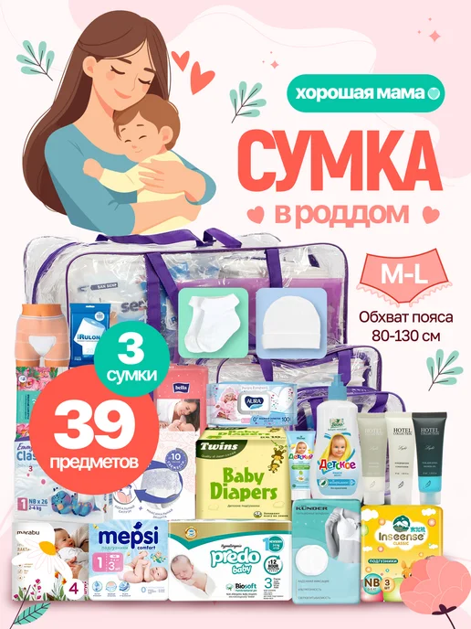 Хорошая Мама Готовая сумка в роддом для малыша и мамы ML, 39 шт