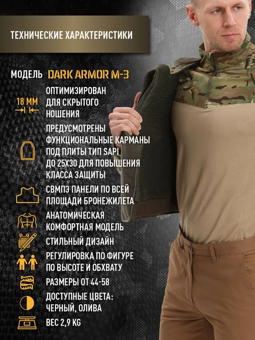 IRON TACTICA Бронежилет скрытого ношения БР2, защита от осколков, пуль, зеленый, фото 6