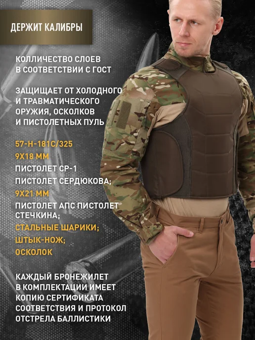 IRON TACTICA Бронежилет скрытого ношения Бр1 с защитой от осколков и пуль, серый, фото 3