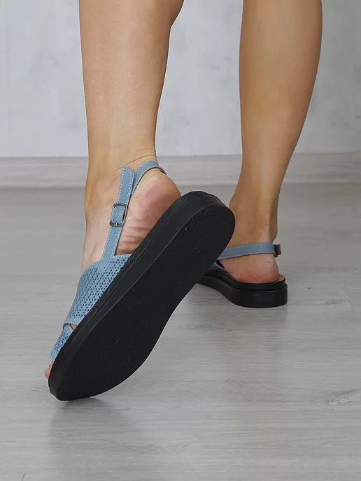 BIANCO BUCCI Босоножки кожаные на платформе, голубой, фото 5