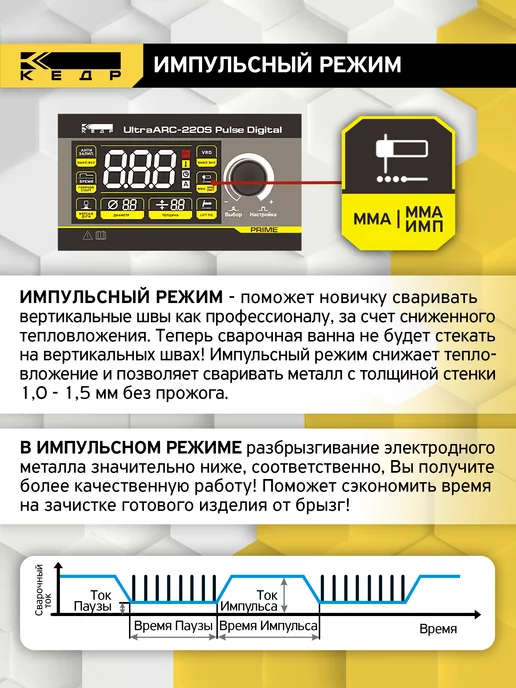 КЕДР Инверторный сварочный аппарат MMA UltraARC-220S, черный, фото 2