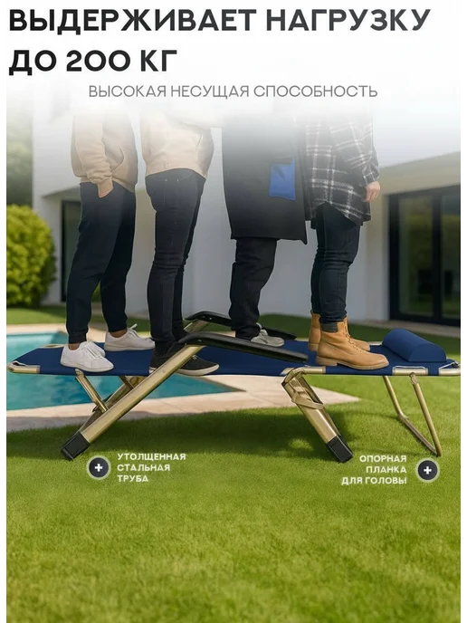 Шезлонг кресло складное с матрасом дачный, синий, фото 4