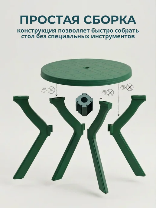 Mega-Plast Стол складной садовый пластиковый круглый мебель для дачи, зеленый, фото 3