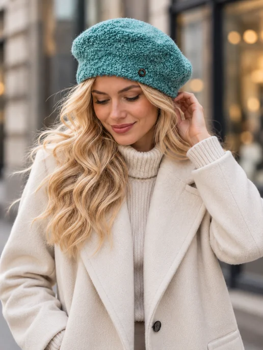 Dika Knit Берет на осень букле, зеленый, фото 2