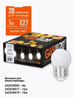 Лампа светодиодная PLED- ECO- G45 1w E27 4500K