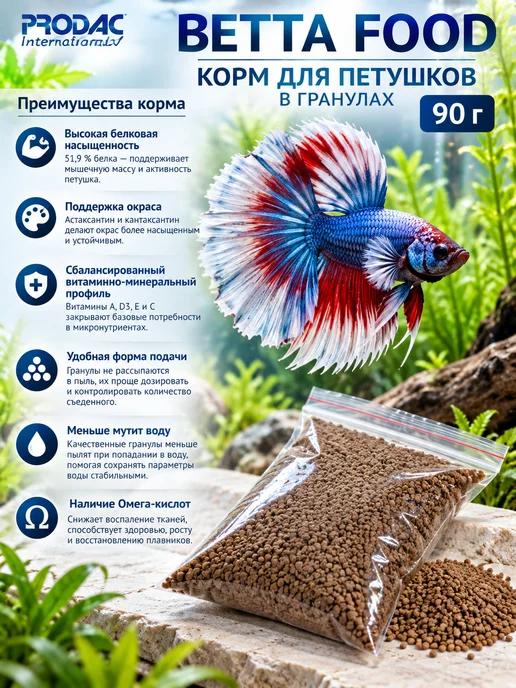 PRO.D.A.C Betta Food Корм для Петушков в гранулах 90г, 90 г, фото 2