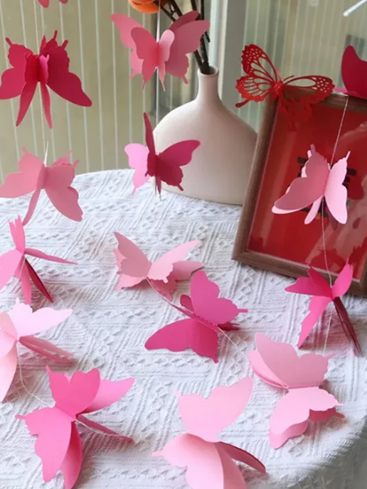 Happy poms Бумажные помпоны для праздника и гирлянда бабочки, розовый, фото 4