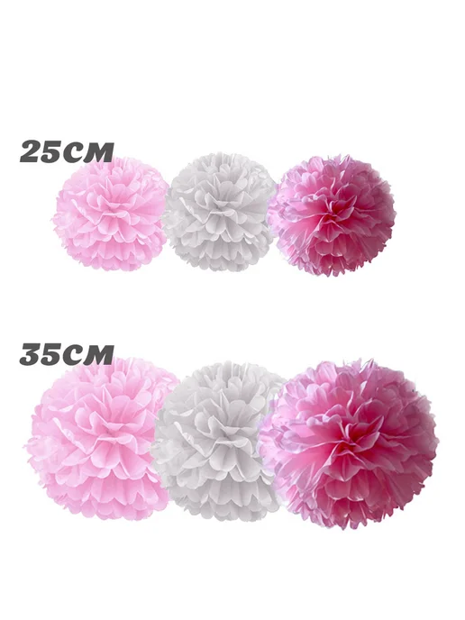 Happy poms Бумажные помпоны для праздника 35см, 25см, в наборе 6 шт, белый, фото 3