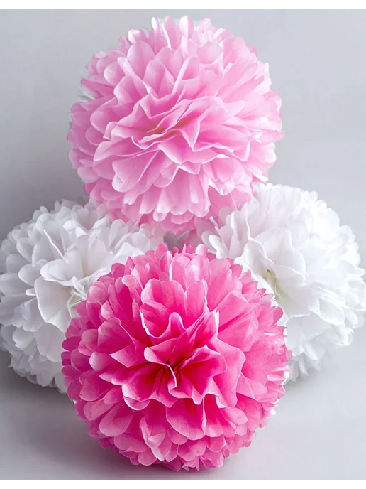 Happy poms Бумажные помпоны для праздника 35см, 25см, в наборе 6 шт, белый, фото 4