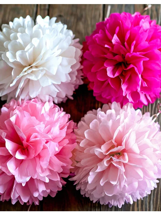 Happy poms Бумажные помпоны для праздника 35см, 25см, в наборе 6 шт, белый, фото 5