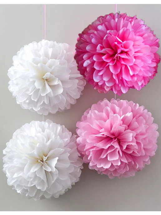 Happy poms Бумажные помпоны для праздника 35см, 25см, в наборе 6 шт, белый, фото 6