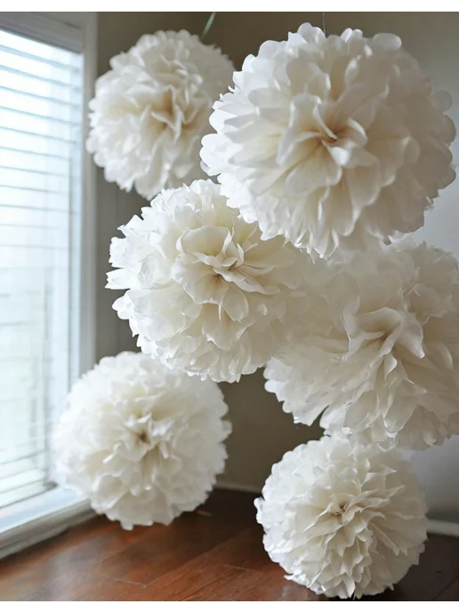 Happy poms Бумажные помпоны для праздника 35см, 25см, в наборе 6 шт, 6 шт, фото 3