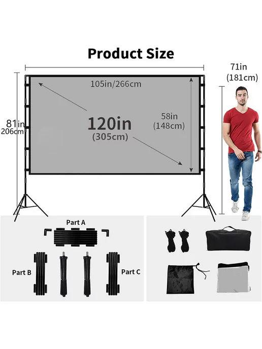 GAINVANE 120"Двойной штатив белый экран для проектора, отражающий Экраны проекторов, фото 2