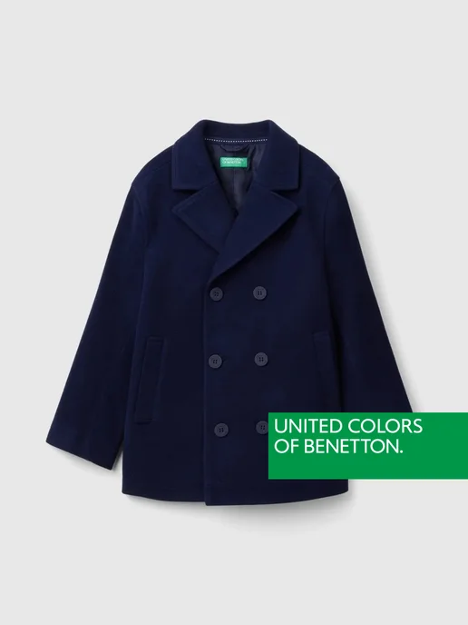 United Colors of Benetton Двубортное пальто, синий