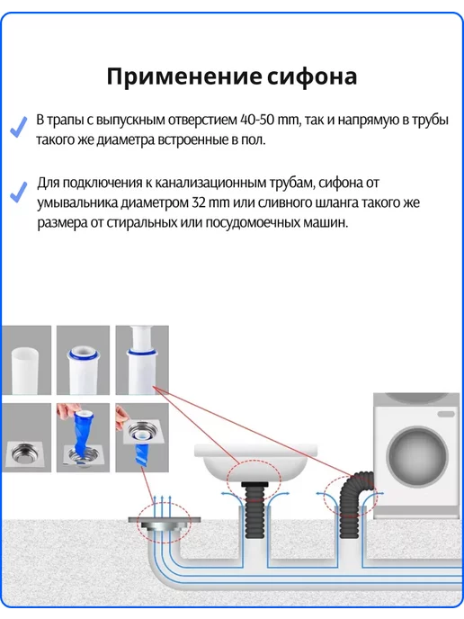 Сухой затвор для душевых трапов и канализационных труб, голубой, фото 2