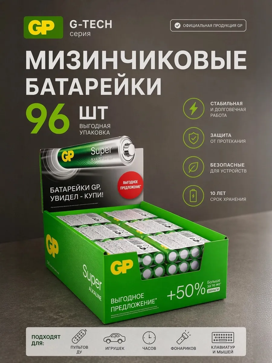 Оригинальные Батарейки алкалиновые мизинчиковые AAА 96 шт