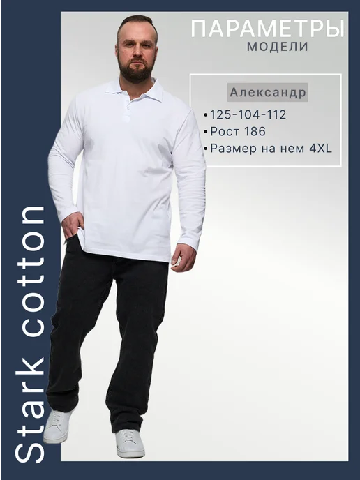 Stark Cotton Футболка-поло с длинным рукавом больших размеров, белый, фото 6