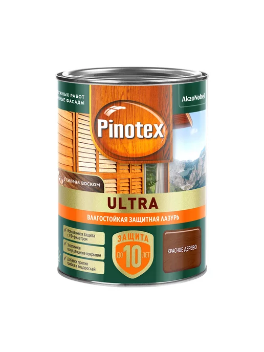 Pinotex Декоративная пропитка Ultra AWB красное дерево 0,9 л, 900 мл, фото 2