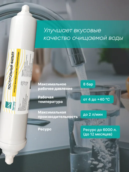 Terwa Постфильтр угольный для систем обратного осмоса с фитингами, вариант, фото 2