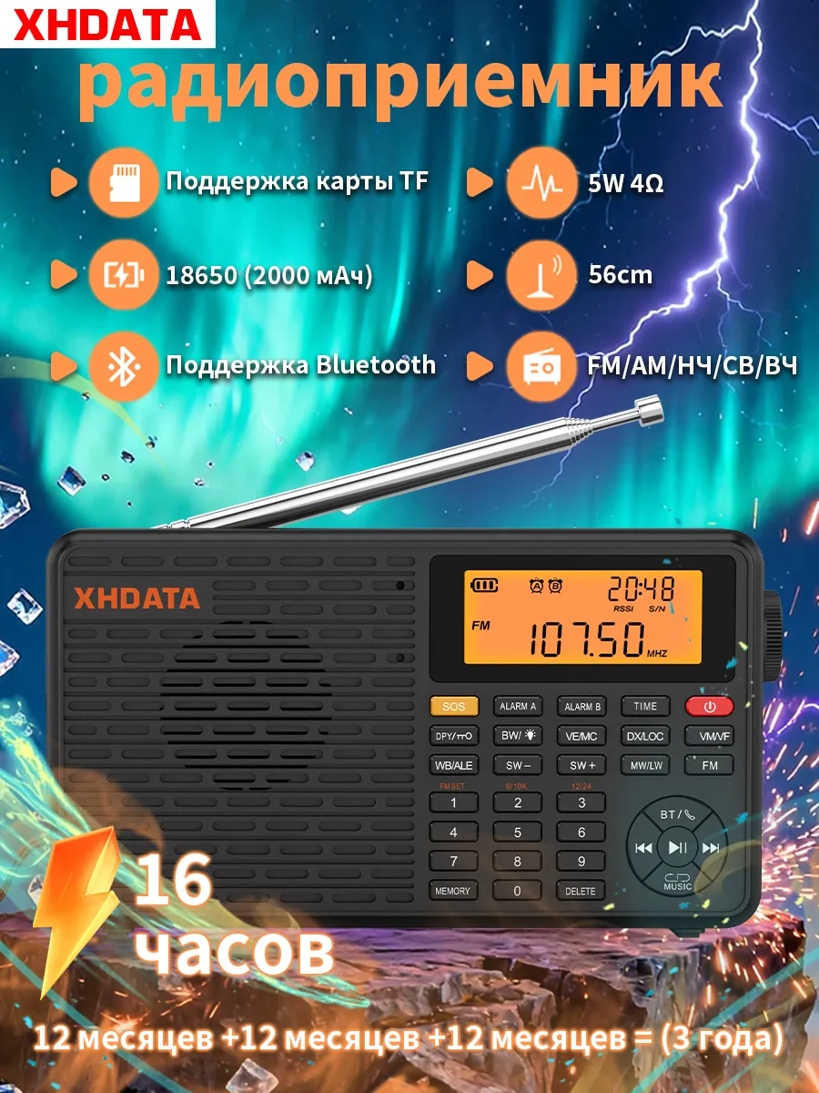 радиоприемник от сети и батареек, D109WB блютуз TF карта