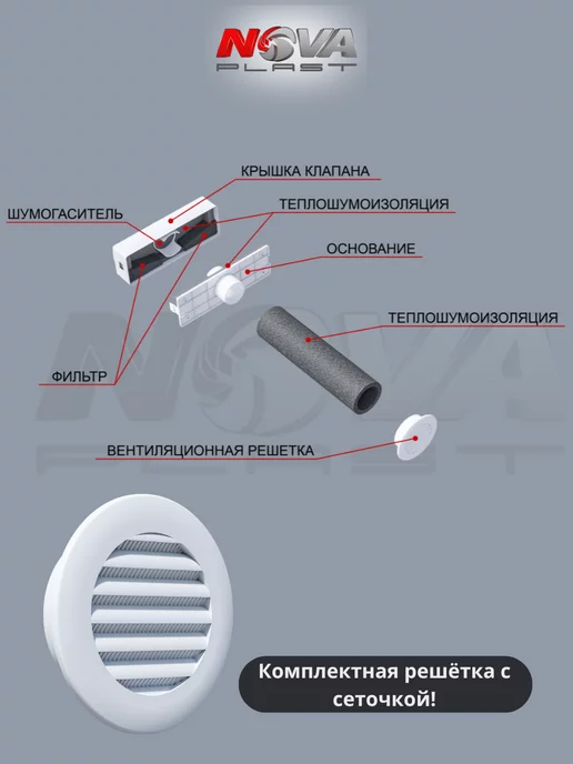 NOVAplast Приточный клапан стеновой вентиляционный NovaPLUS, вариант, фото 3