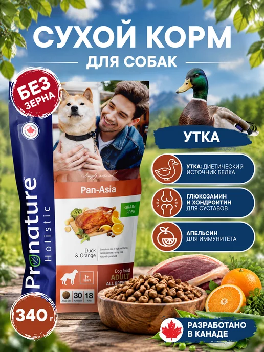 Сухой корм Pronature Holistic Panasia для собак, беззерновой, утка, 0,34 кг