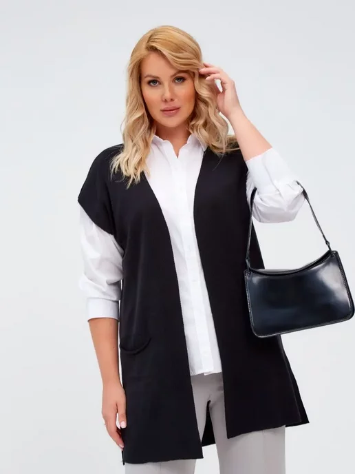 BF.Collection Жилетка вязаная удлиненная с карманами оверсайз, черный