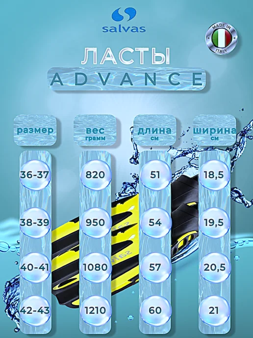 SALVAS Ласты для плавания и дайвинга "Advance", желтый, фото 2