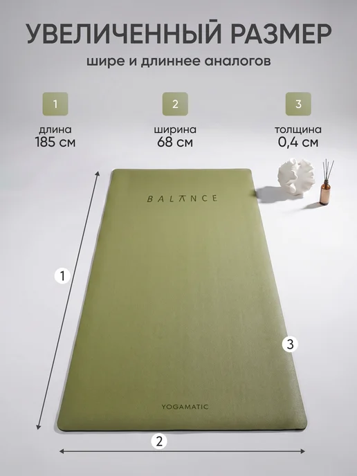 Yogamatic Коврик для йоги нескользящий каучуковый профессиональный, зеленый, фото 2