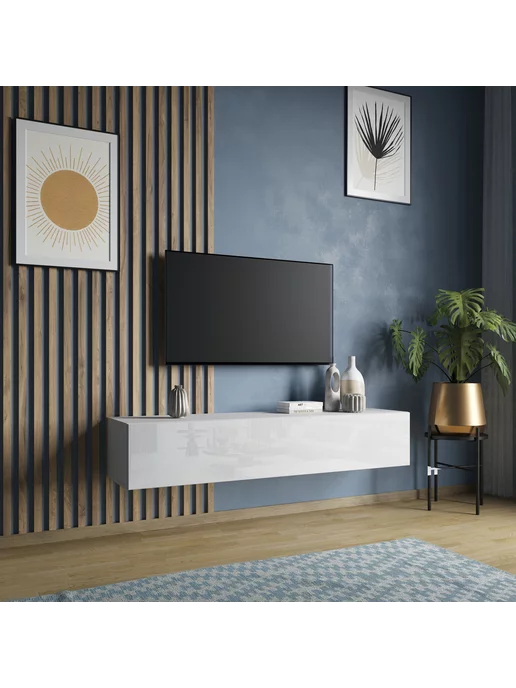 Home Kraft Тумба под ТВ RAVE, 160 см, Черный глянец, белый, фото 7