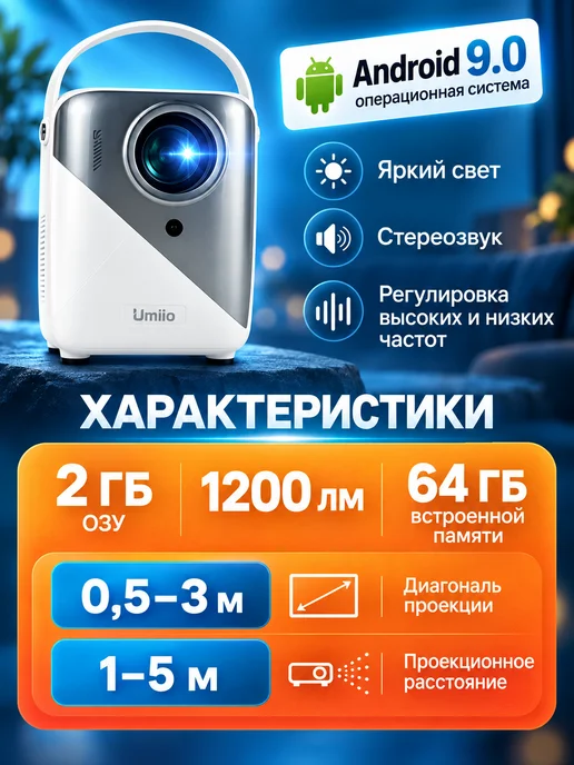 UMIIO Мини проектор домашний кинотеатр приставка игровая на стену, вариант, фото 2