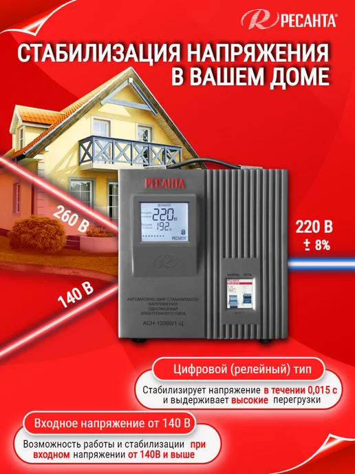 РЕСАНТА Стабилизатор напряжения АСН-12000 1-Ц, вариант, фото 2