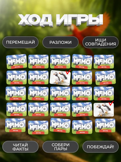 Сима-Ленд & ЛАС ИГРАС Настольная игра для детей на память Мемо Мир птиц, синий, фото 3