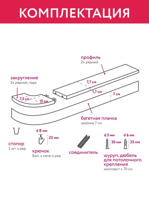 Ле-Гранд Карниз для штор потолочный двухрядный 300 см, белый, фото 8