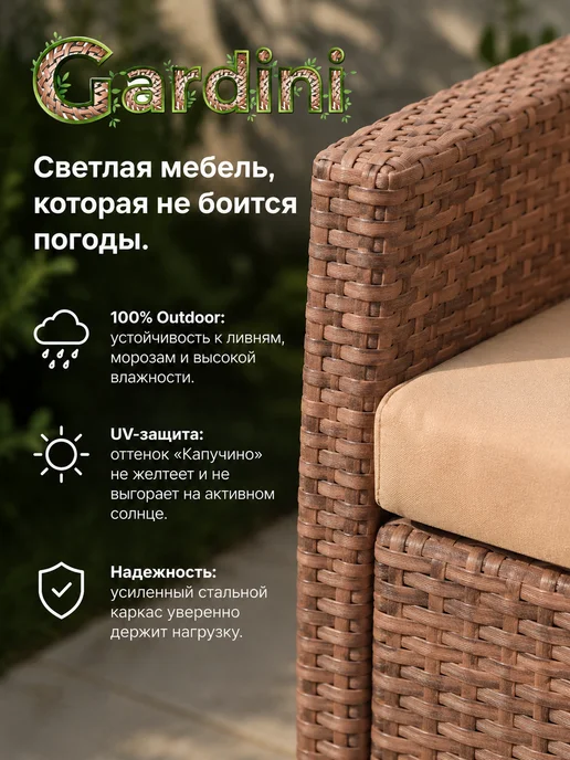 GARDINI Комплект садовых кресел из искусственного ротанга, 2 шт, 2 шт, фото 5