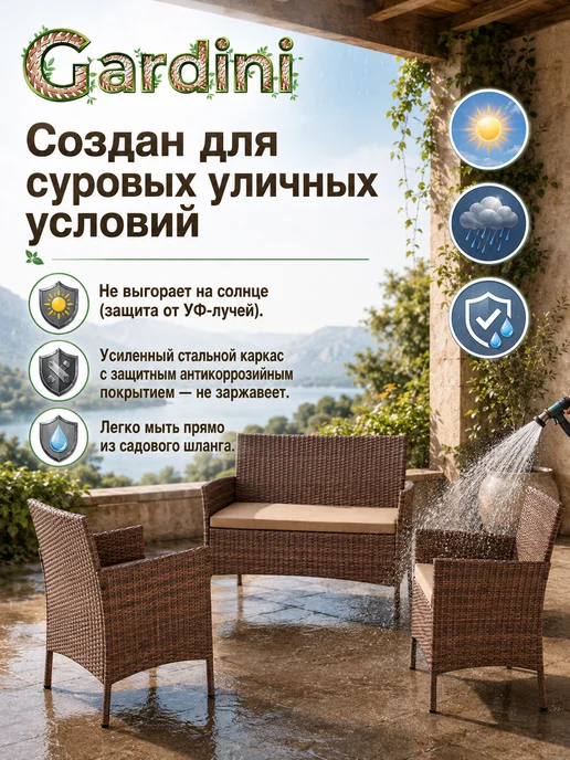 GARDINI Садовая мебели из ротанга для дачи, коричневый, 1 шт, фото 5