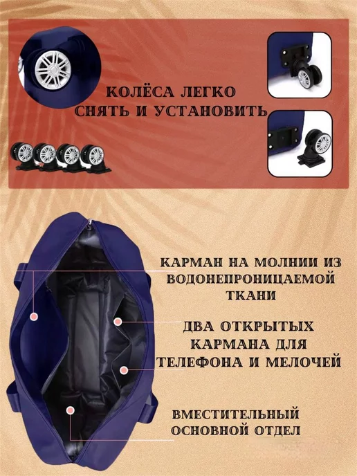 bag Сумка дорожная на колесах большая женская мужская, синий, фото 2