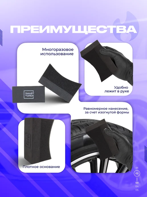 Smart Open Аппликатор губка для чернение резины авто, черный, фото 2