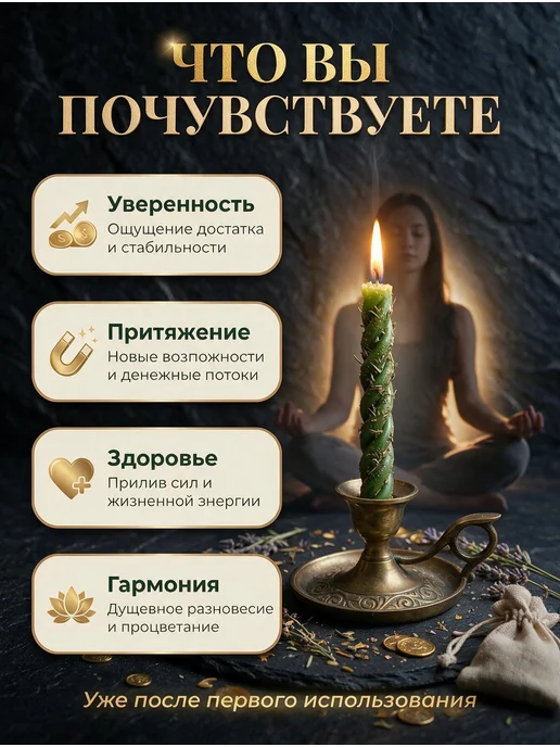 НАМЕРА Свечи восковые магические зеленые денежные, зеленый, фото 7