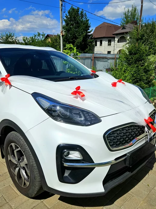 Текстиль фатин Лента на автомобиль фатиновая сине-белая, красный, фото 2