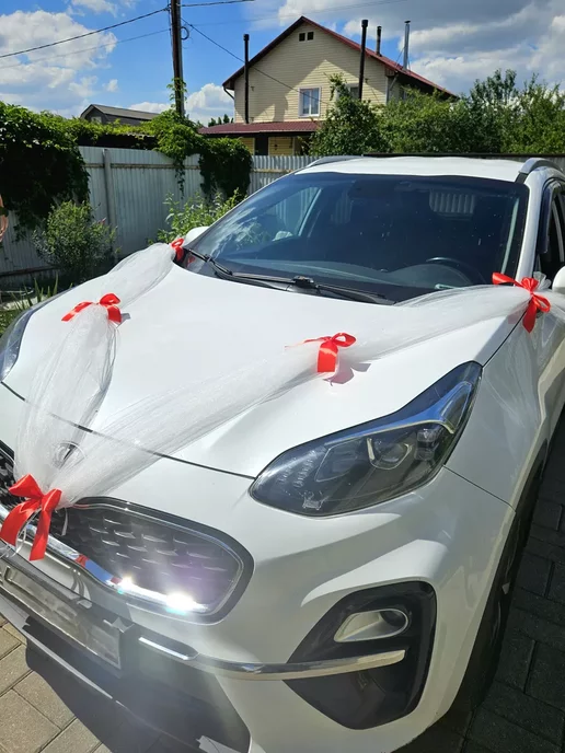 Текстиль фатин Лента на автомобиль фатиновая сине-белая, красный, фото 3
