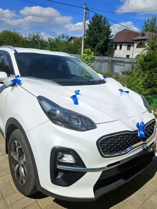 Текстиль фатин Лента на автомобиль фатиновая сине-белая, синий