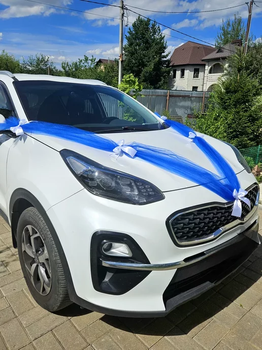 Текстиль фатин Лента на автомобиль фатиновая сине-белая, белый, фото 3