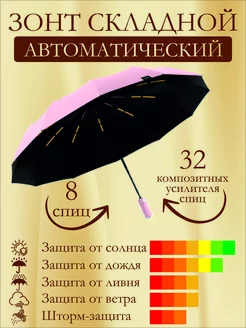 Зонт-автомат (umbrella) складной антиветер, розовый