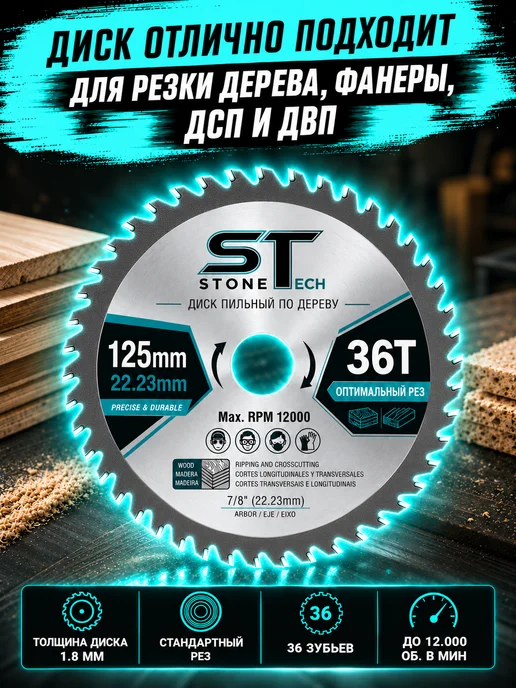 Reli Ware Tools Диск пильный по дереву для болгарки 125 мм набор, серый, фото 4