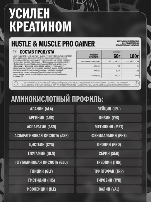 HUSTLE & MUSCLE Гейнер для быстрого набора массы мышц 1.5 кг mass gainer, 1,5 кг, фото 6