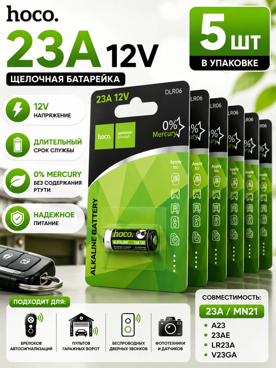 Батарейка А23 12V щелочная для пультов и ворот, 5 шт