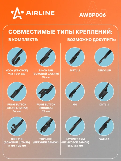 AIRLINE Щетка стеклоочистителя 450 мм бескаркасная дворники AWBP006, 5 шт, фото 2